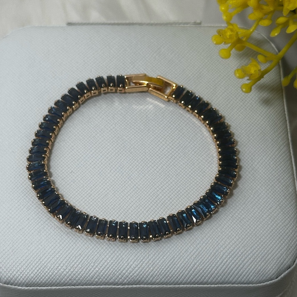 Elegant Sapphire Blue and Gold Tennis Bracelet -Women jewelry